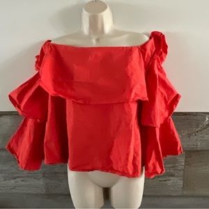 Lumiere Red/Orange Off The Shoulder Ruffle Gypsy Top Size Large (N1)